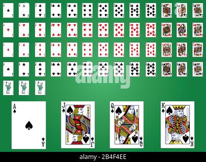 Poker playing cards full deck  green background Stock Vector