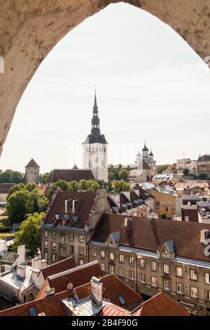 Estonia, Tallinn, view from the city hall tower towards Domberg, Alexander Nevsky Cathedral, Nikolaikirche Stock Photo
