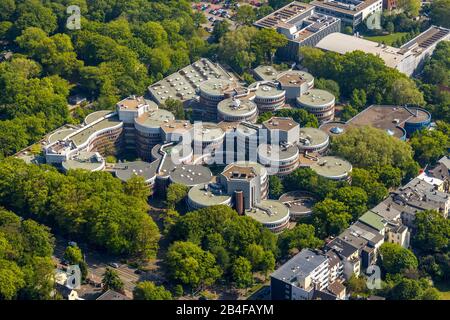 Aerial view of the biscuit tins of the University of Duisburg-Essen in Duisburg in the district of Neudorf-Nord in the Rhine-Ruhr Metropolitan Region in the federal state of North Rhine-Westphalia, Germany Stock Photo