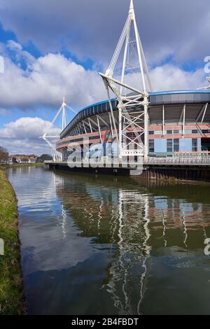 The Principality Stadium, formerly The Millennium Stadium, on The River Taff, Cardiff, South Wales Stock Photo