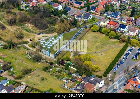 Aerial view of the LWL Römermuseum with reconstruction of a Roman camp - possibly right bank of the Rhine military base ALISO - in Haltern am See in the Ruhr area in the state of North Rhine-Westphalia, Germany. Stock Photo