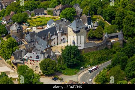 Aerial view of Burg on the Wupper with the castle castle, castle near the Wupper in Solingen in the Bergisches Land in the state of North Rhine-Westphalia, Germany, Stock Photo