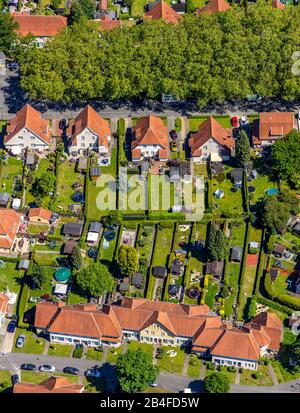 Aerial view of the historic miners' settlement, collieries, garden town Teutoburgia in Herne-Börnig in Herne in the Ruhr area in the federal state of North Rhine-Westphalia, Germany Stock Photo