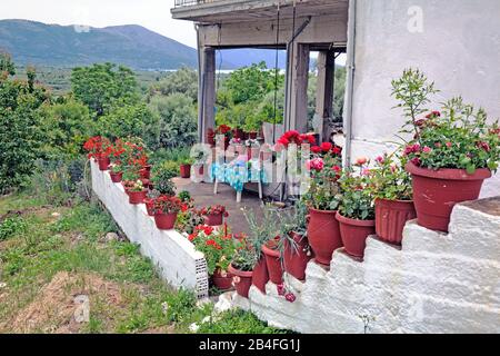 Houses in the mountain village Kandila at Mitikas, Arcadia, Greece Stock Photo