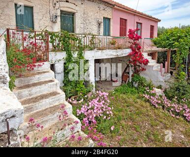 Houses in the mountain village Kandila at Mitikas, Arcadia, Greece Stock Photo