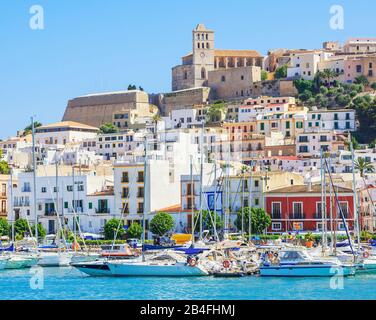 Ibiza old town and harbor, Ibiza, Balearic Islands, Spain, Stock Photo