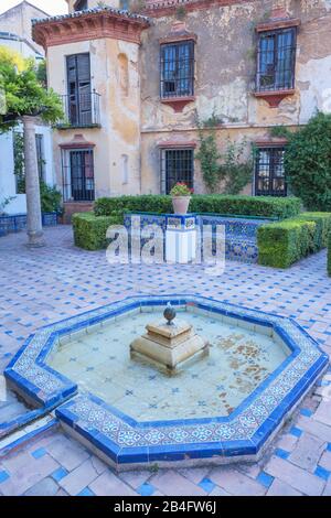 Moorish style tiles fountain, Ronda, Malaga Province, Andalusia, Spain, Europe Stock Photo