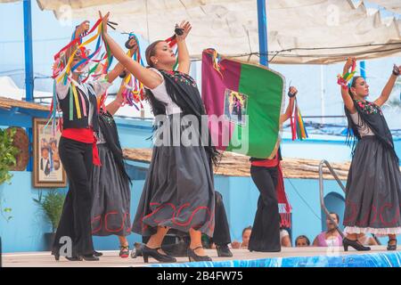 Young people perfoming a Flamenco dance during the celebration of Malaga Festival, Malaga, Andalusia, Spain, Europe Stock Photo
