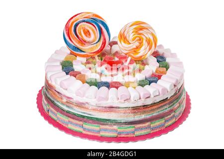 Cake of sweets and marmalade to the baby on the day of birth Stock Photo