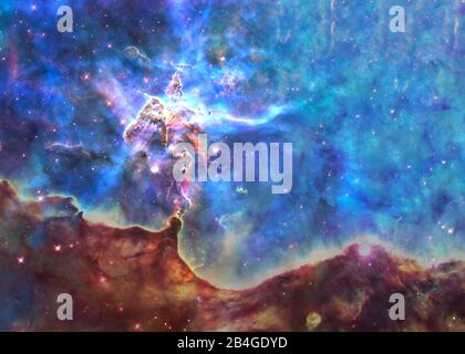 Somewhere in deep space. Carina Nebula and Mystic Mountain complex. Science fiction wallpaper. Elements of this image were furnished by NASA.