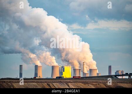 Lignite power plant Neurath, near Grevenbroich, motorway A44, Germany, Stock Photo