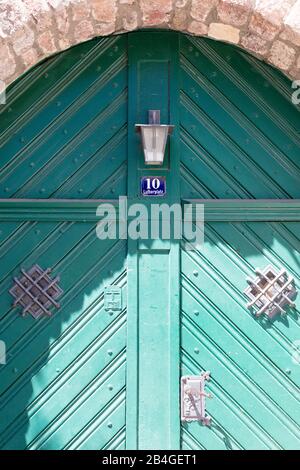 Old front door, Lutherplatz, city view, facade, historically, Eisenach, Thuringia, Germany, Europe, Stock Photo