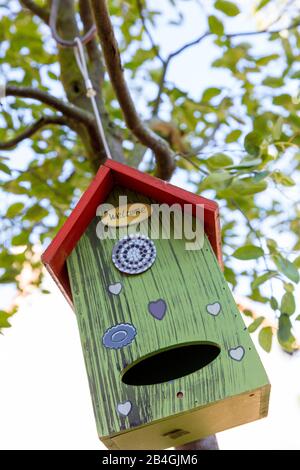 Birdhouse, colorful, summer, garden, Wolfenbüttel, Lower Saxony, Germany, Europa Stock Photo