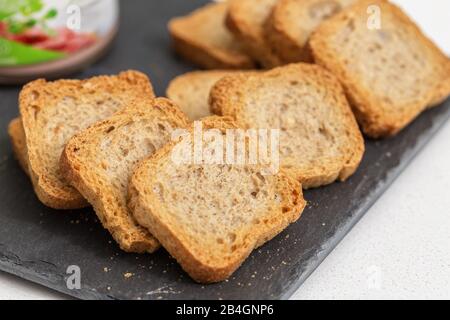 Toast carbs for breakfast closeup in plate. Stock Photo