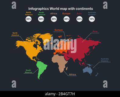 Infographics world map with continents vector Stock Vector