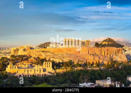 The Parthenon Temple at the Acropolis of Athens, Greece, during sunset Stock Photo