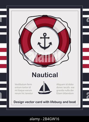 Nautical card template with lifebuoy vector, swimming ring Stock Vector