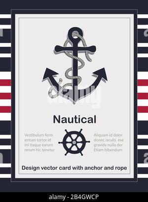 Nautical card template vector with anchor and rope Stock Vector