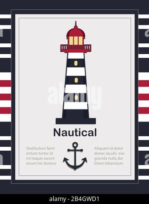 Nautical card template with Lighthouse vector Stock Vector