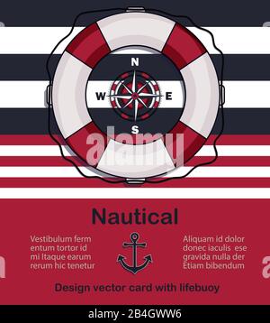 Nautical design vector card with lifebuoy and compass vector Stock Vector
