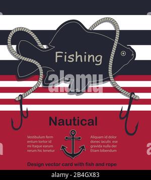 Nautical design vector card with fish and rope Stock Vector