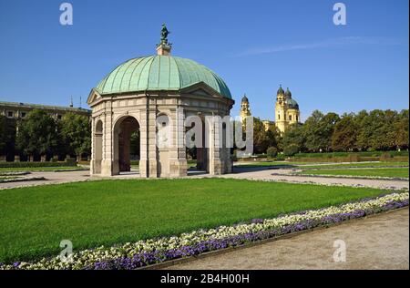Europe, Germany, Bavaria, Munich, City, Hofgarten, Diana Temple and Theatinerkirche, Stock Photo