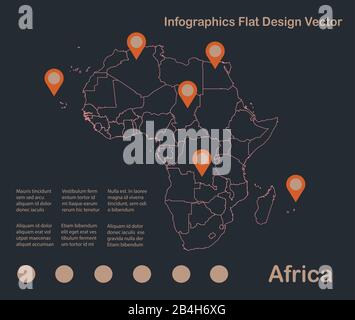 Infographics Africa map outline, flat design, color blue orange vector Stock Vector