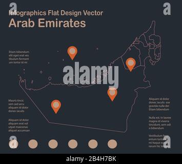 Infographics United Arab Emirates map outline, flat design, color blue orange vector Stock Vector
