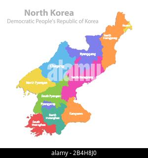 North Korea map, Democratic Peoples Republic of Korea, administrative division, color map isolated on white background blank vector Stock Vector