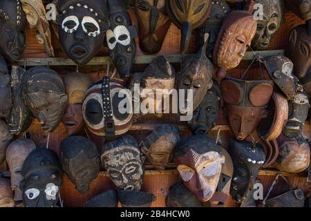 Hand carved wooden African masks on display in Dakar, Senegal Stock ...