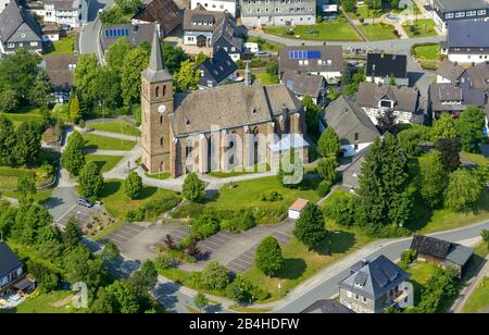 , city centre of Winterberg with church St. Johannes Baptist, 09.07.2013, aerial view, Germany, North Rhine-Westphalia, Sauerland, Winterberg Stock Photo