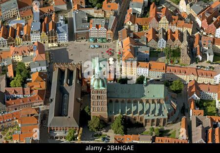 , St. Nicholas Church at the Old Market in Stralsund, aerial view, 09.08.2012, Germany, Mecklenburg-Western Pomerania, Stralsund Stock Photo