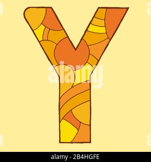 Letter Y, drawn as a vector illustration, in orange shades on a pale yellow background in pop art style Stock Photo