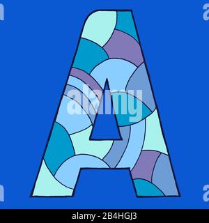 Letter A, drawn as a vector illustration, in blue shades on a blue background in pop art style Stock Photo