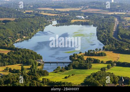 lake Kemnade, Kemnader See, with castle Kemnade in the foreground, 05.09.2013, aerial view, Germany, North Rhine-Westphalia, Ruhr Area, Bochum Stock Photo