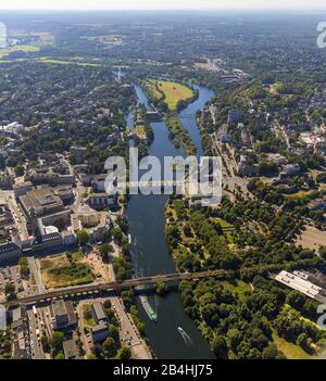 , city centre of Muelheim Ruhr, 05.09.2013, aerial view, Germany, North Rhine-Westphalia, Ruhr Area, Muelheim/Ruhr Stock Photo