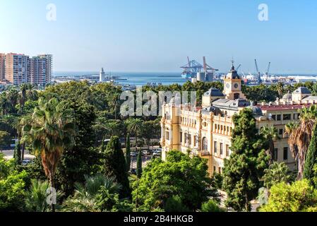Port in Malaga with lighthouse Stock Photo