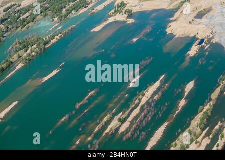 Aerial view of artificial lake, renaturation measure after coal mining, former open pit Stock Photo