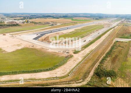 Aerial view of the construction site of a runway, Kassel AIrport Stock Photo