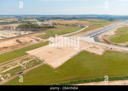 Aerial view of the construction site of a runway, Kassel AIrport Stock Photo