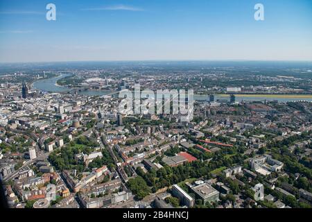 Aerial view of the city of Cologne with Cologne Cathedral and the Rhine in the background Stock Photo