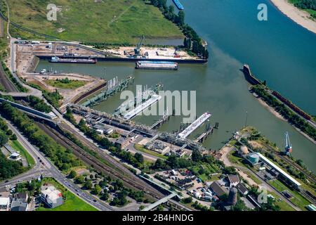 Aerial view of a harbor in the city of Cologne Stock Photo