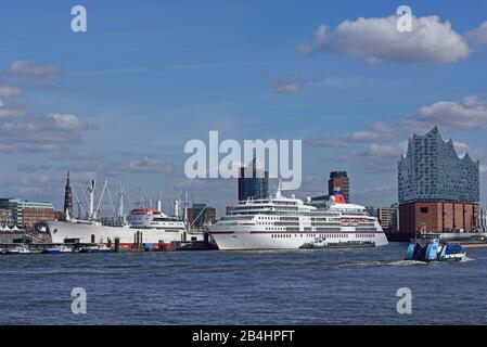 Europe, Germany, Hanseatic City of Hamburg, Elbe, Elbphilharmonie, Cap San Diego, Museum Ship, Passenger Ship Europe, Stock Photo