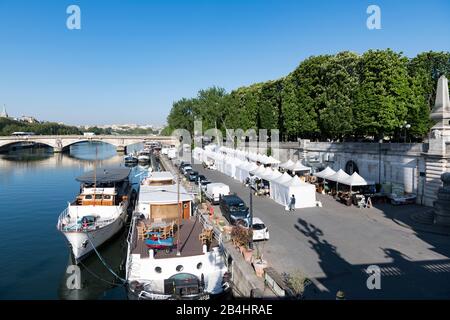 View from the Pont Alexandre III bridge to the market stalls standing on the banks of the Seine, Paris, France, Europe Stock Photo