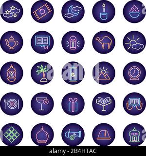ramadam kareem set neon light style icons Stock Vector