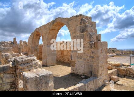 Early Christian basilica in the ancient archaeological site Kourion at Limassol, Mediterranean coast, Cyprus Stock Photo