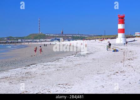 South beach with lighthouse at low tide against the main island, Heligoland, Heligoland Bay, German Bight, North Sea Island, North Sea, Schleswig-Holstein, Germany Stock Photo