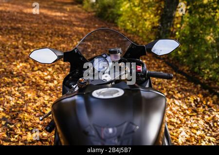 Motorcycle, Yahama R6, autumn, foliage Stock Photo