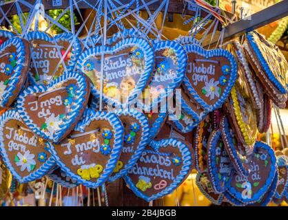 Gingerbread hearts at the Oktoberfest in Munich, Bavaria, Germany Stock Photo