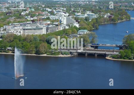 View on Binnenalster with water fountain and Outer Alster, Hamburg, Germany, Europe Stock Photo